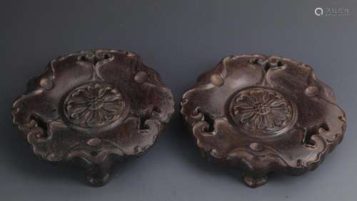 PAIR OF FINELY CARVED SANDALWOOD BASE