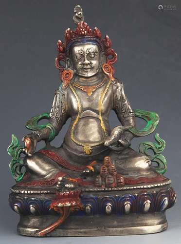 A COLORED BRONZE YELLOW JAMBHALA BUDDHA FIGURE