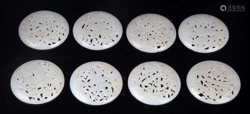 GROUP OF EIGHT DETAIL CARVING WHITE JADE