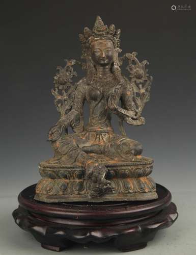 A TIBETAN BUDDHISM BRONZE GREEN TARA STATUE STATUE