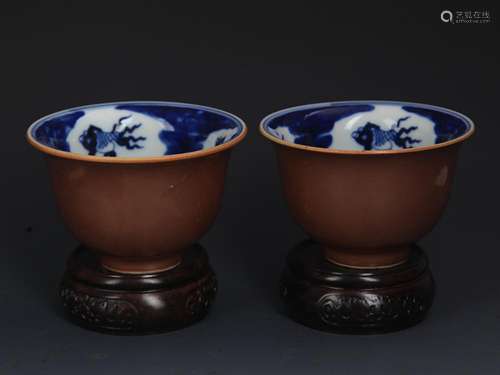 PAIR OF SAUCE COLOR GLAZED PORCELAIN CUP