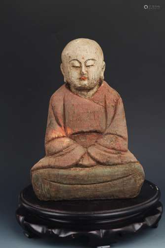 A FINE WOODEN COLORED SMALL BUDDHA STATUE