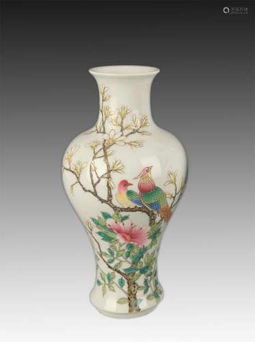 FAMILLE ROSE PEONY FLOWER PATTERN GUAN YIN VASE