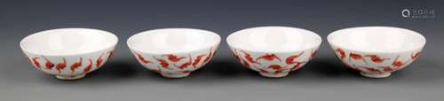 A GROUP OF RED COLOR BAT PAINTING PORCELAIN BOWL