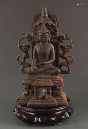 A CAST IRON GAUTAMA BUDDHA STATUE