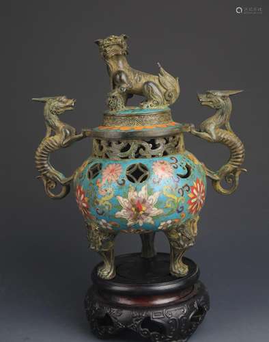 A BRONZE CLOISONNE DRAGON TOP AROMATHERAPY