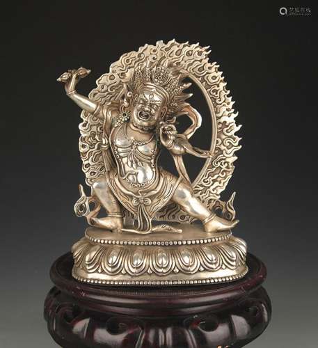 TIBETAN BUDDHISM WHITE BRONZE VAJRAPANI STATUE