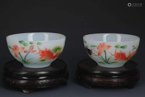 PAIR OF GLASS GLAZED FAIENCE COLOR CUP