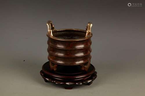 A FINELY MADE BAMBOO STYLE BRONZE CENSER