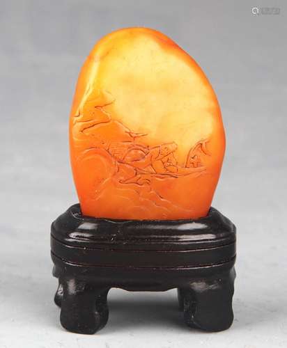 A FINELY CARVED SHOU SHAN STONE DECORATION