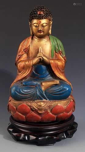 A COLORED AND FINELY CARVED BRONZE BUDDHA