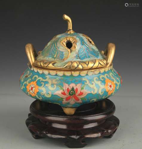 CLOISONNE ENAMEL LOTUS CARVING AROMATHERAPY