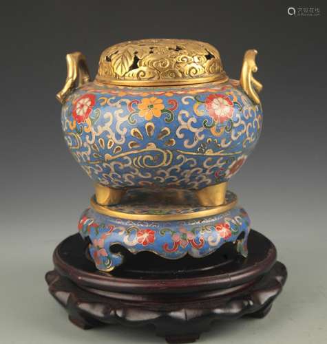 A CLOISONNE ENAMEL FLOWER PATTERN AROMATHERAPY BURNER