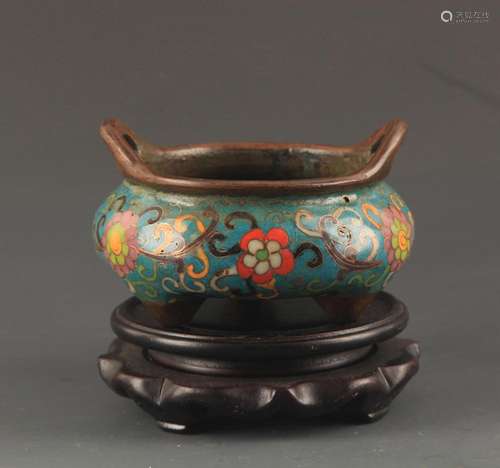 A BRONZE CLOISONNE FLOWER CARVING CENSER