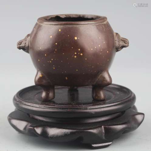 A DOUBLE LION EAR SPRINKLE GOLD BRONZE CENSER