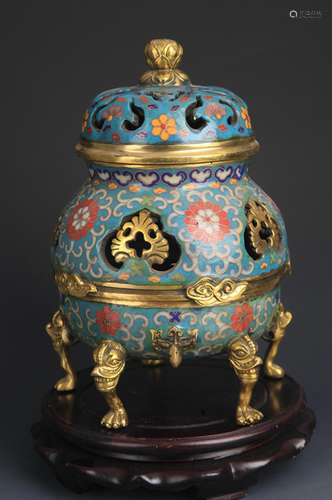 A BRONZE CLOISONNE ENAMEL AROMATHERAPY