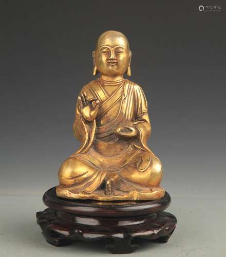 A TIBETAN BUDDHISM BRONZE BANQEN LAMA STATUE