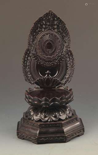 A RED WOOD CARVED LOTUS CARVING BUDDHA BASE