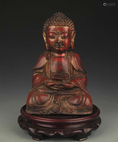 A BRONZE GILT SAKYAMUNI STATUE