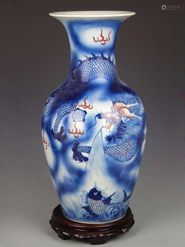 BLUE AND WHITE YOU LI HONG DRAGON PAINTED VASE