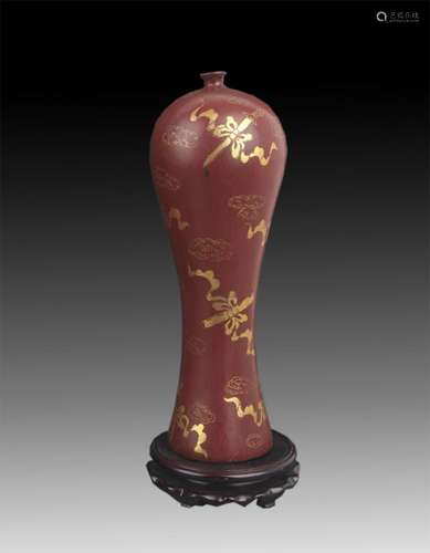 A GILT LACQUERED MEI STYLE WOOD VASE