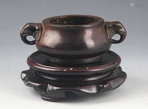 A BLACK COLOR ELEPHANT HANDLE BRONZE CENSER