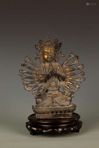 A FINELY CARVED THOUSAND HAND GUAN YIN FIGURE