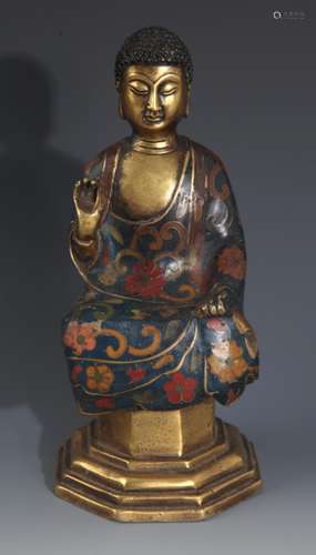 A FINE CLOISONNE ENAMEL BRONZE BUDDHA