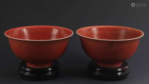 PAIR OF BEAN RED COLOR GLAZED PORCELAIN CUP