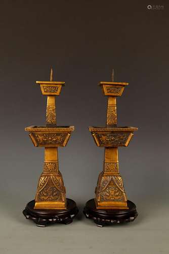 PAIR OF FINE DRAGON FIGURE BRONZE CANDLE STICK