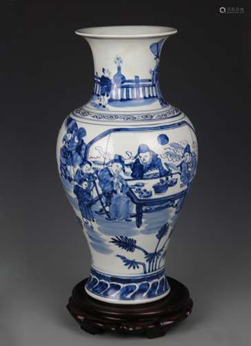 BLUE AND WHITE STORY PATTERN GUAN YIN VASE