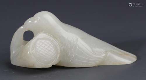 A FINE BIRD FIGURE GREENISH WHITE JADE