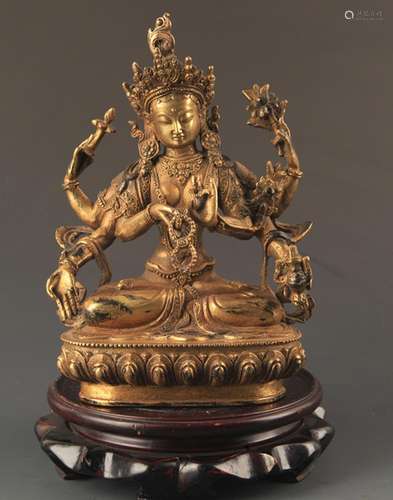 A BRONZE MANJUSRI BUDDHA STATUE