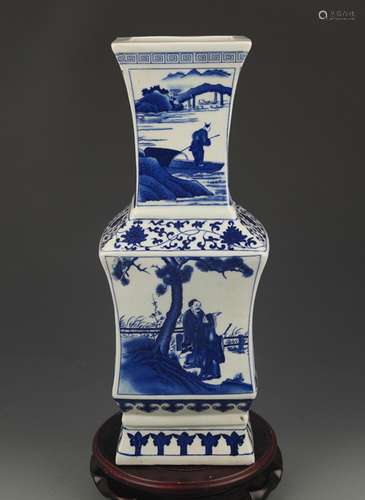 BLUE AND WHITE?? CHARACTER PATTERN ?VASE