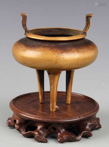 A TALL FOOT SMALL BRONZE CENSER