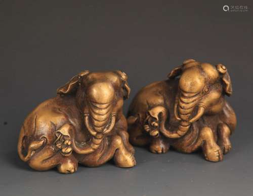 PAIR OF BRONZE ELEPHANT FIGURE PAPERWEIGHT