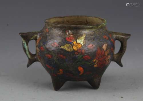 A TWO HANDLE CLOISONNE ENAMEL BRONZE CENSER