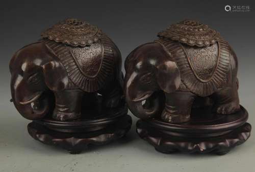 PAIR OF ELEPHANT STYLE BRONZE AROMATHERAPY BURNER