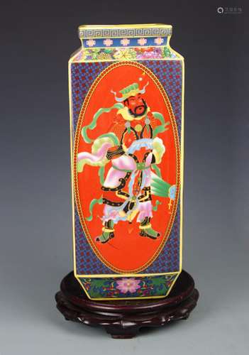 A ENAMEL COLOR DEITY PAINTED SQUARE VASE