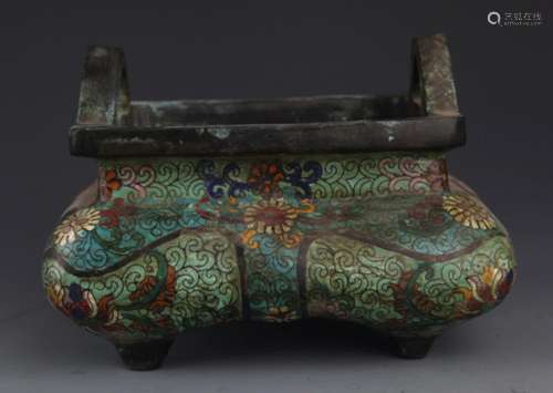 A TWO HANDLE CLOISONNE ENAMEL BRONZE CENSER