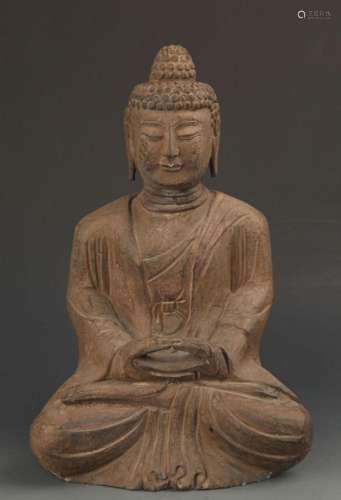 A FINE STONE BUDDHA IN FIGURE OF SAKAMUNI