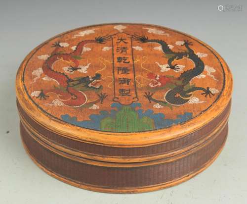 A GILT LACQUER DRAGON PAINTED BOX WITH COVER