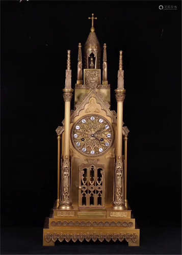 CHINESE TABLE GILT METAL CLOCK QING DYNASTY