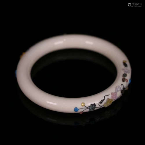 CHINESE MOTHER OF PEARL INLAID BONE BANGLE