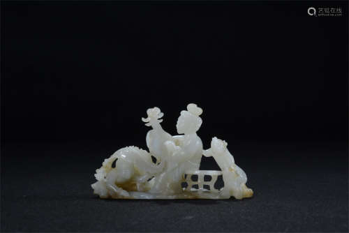 CHINESE JADE CARVED LADY WITH DOGS