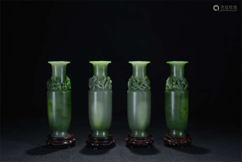 FOUR CHINESE SPINACH JADE VASES