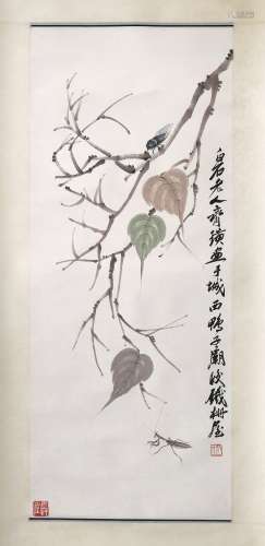 CHINESE SCROLL PAINTING OF INSECT AND LEAF