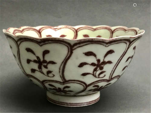 CHINESE PORCELAIN COPPER RED FLOWER BOWL