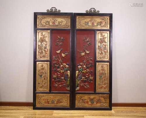 PAIR OF ZITAN WOOD HANGING SCREENS