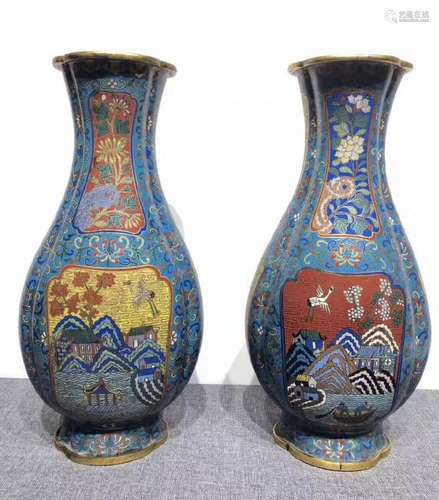 PAIR OF CLOISONNE FLORAL PATTERN VASES